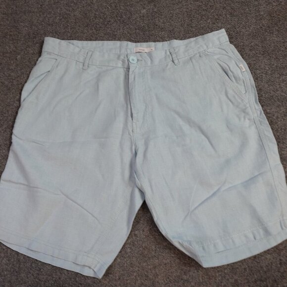 Onia Shorts 38 Blue Solid 100% Linen Zip Fly 9.5" in - Picture 1 of 13